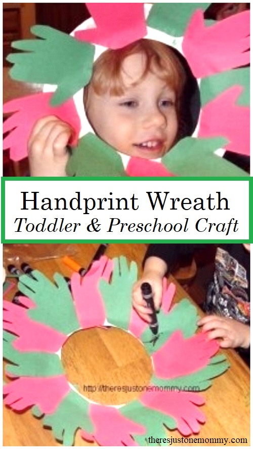 preschool Christmas craft -- make a handprint wreath 