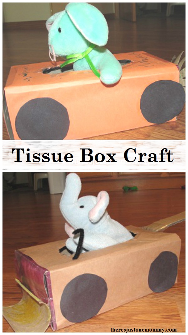 Tissue Box Craft:  turn that empty tissue box into a stuffed animal car or truck; fun preschooler vehicle craft