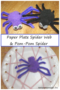 paper plate spider web craft and pom-pom spider craft