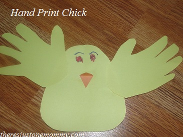 preschooler hand print chick craft