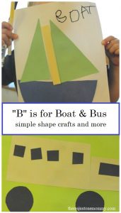 vehicle themed learning activities for the letter B, including shape crafts