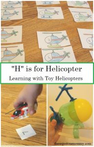 Learning Activities with Vehicles -- using toy helicopters to learn ABC's and numbers, fun preschool ideas for the letter H