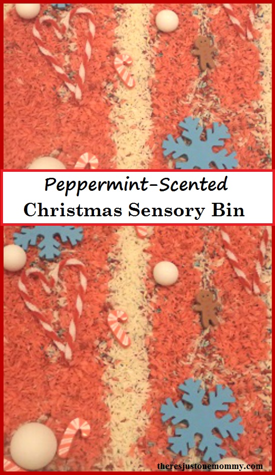 peppermint-scented Christmas sensory bin -- scented rainbow rice for sensory play 