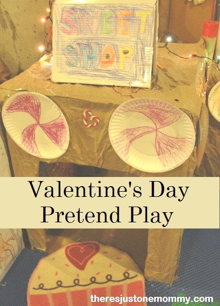 cardboard box playhouse for Valentine's Day pretend play