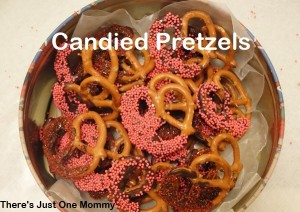easy directions to make the perfect candied pretzels from There's Just One Mommy