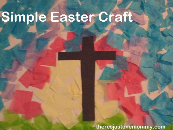 Cross Craft that uses paper, a brown cross, and torn tissue paper to make a bright rainbow.