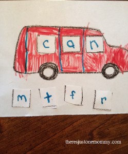 preschooler rhyming activity with van