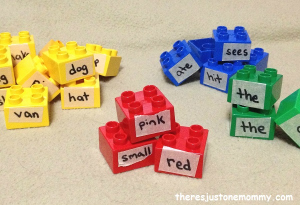 learning with Legos: sentence building learning activity using Lego Duplo blocks