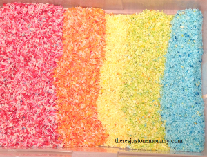 rainbow rice sensory bin