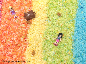 rainbow rice sensory play