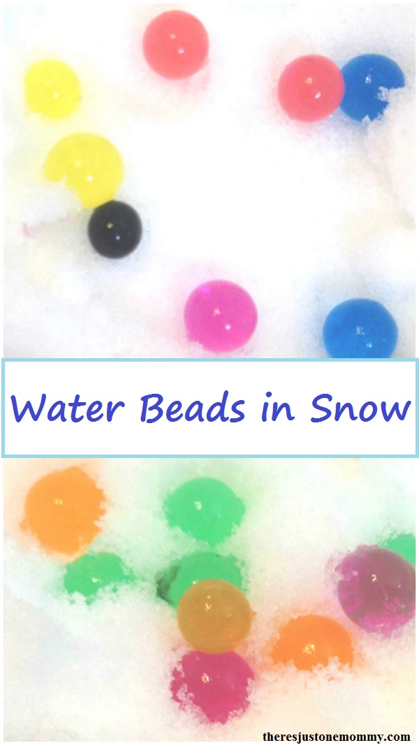 kids snow activity: winter sensory activity  using water beads in snow; fun way to avoid cabin fever