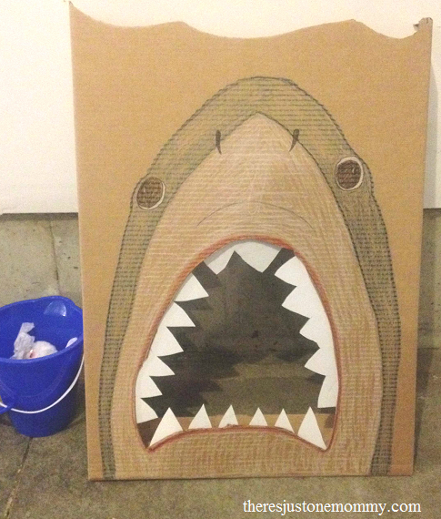 shark party games: DIY simple shark ball toss game