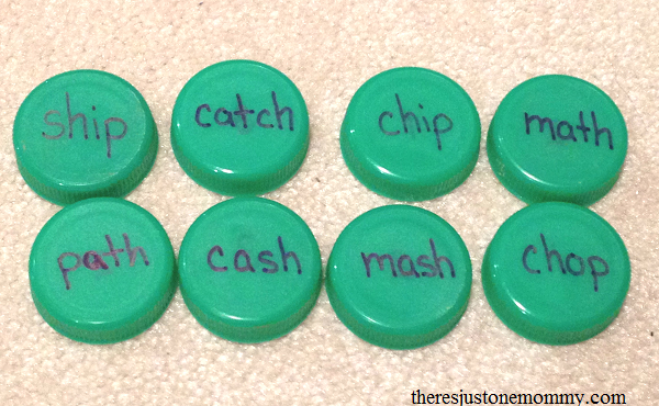 bottle cap sight word game for sight word practice at home