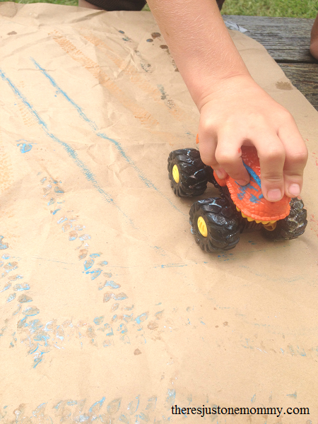 painting with toy trucks