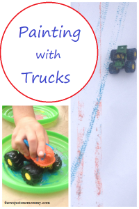 Super fun art activity -- painting with toy cars and trucks