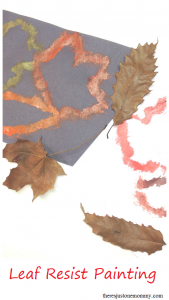 Simple fall kids craft idea -- leaf resist painting