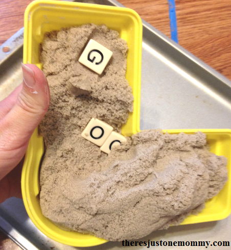 spelling practice with kinetic sand