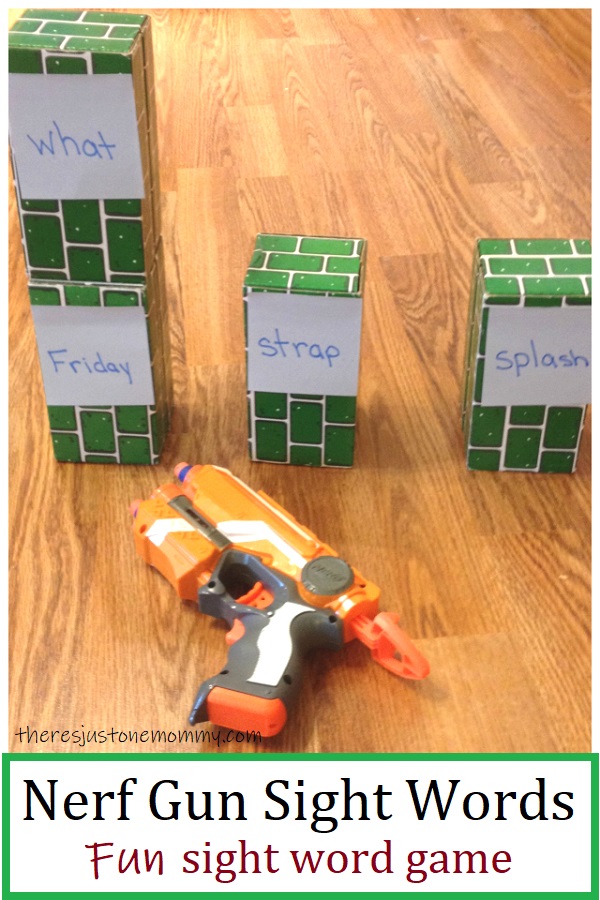 Use nerf guns to shoot jumbo cardboard blocks with sight words on them