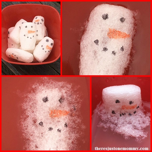 melting snowmen winter STEM activity using packing peanuts 