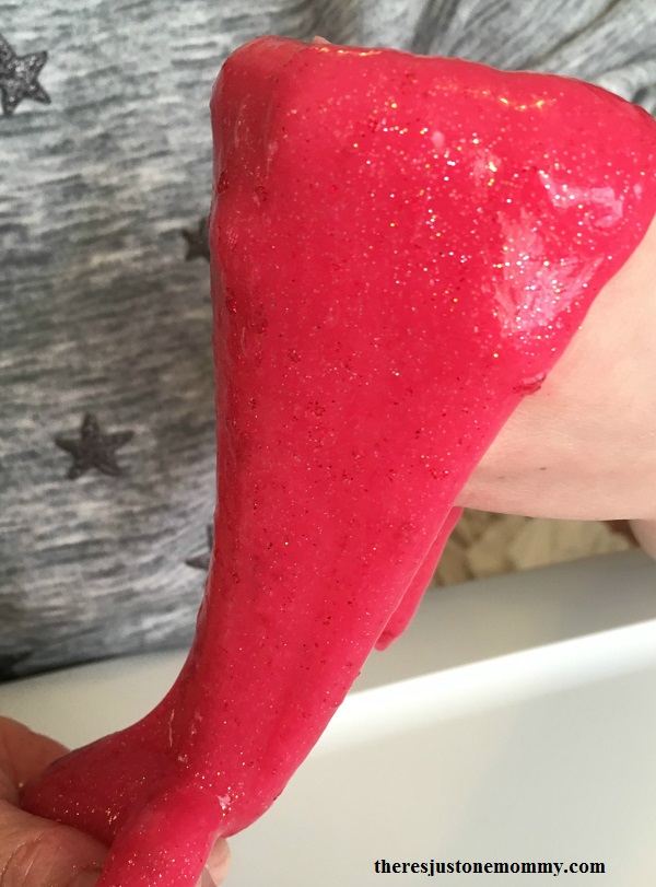 Valentine's slime -- sparkly slime made with glitter glue; liquid starch slime recipe