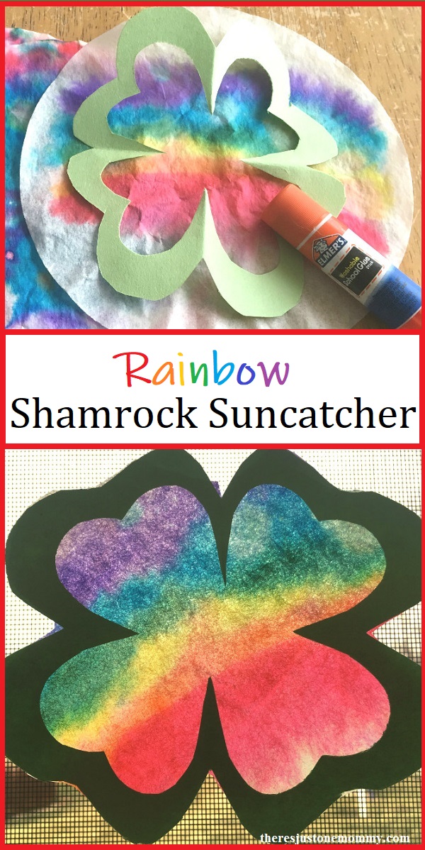 This colorful rainbow shamrock suncatcher is a fun St. Patrick's Day craft for kids