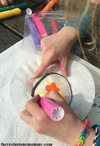 how to make tie-dyed coffee filter sunccatcher -- shamrock suncatcher St. Patrick's Day craft