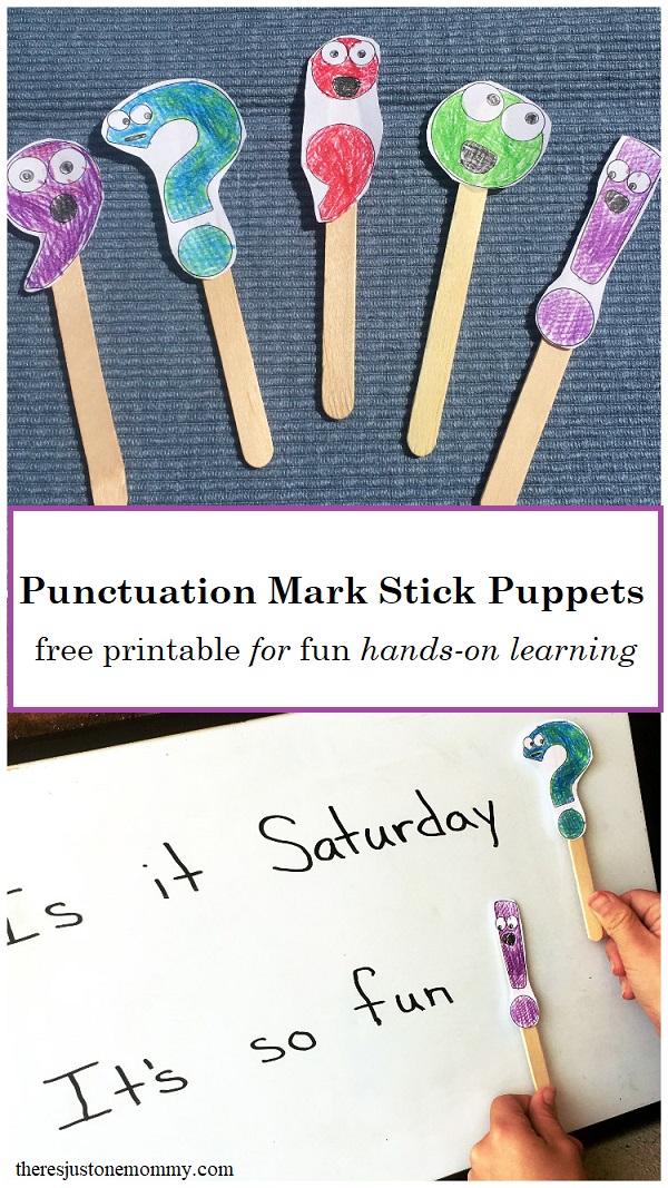 hands-on learning activity for punctuation marks: free printable punctuation mark stick puppets 