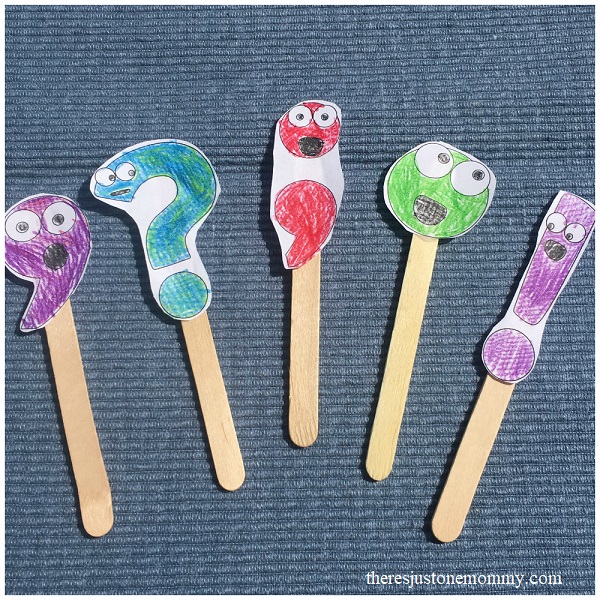 cute stick puppets to help teach kids about punctuation marks