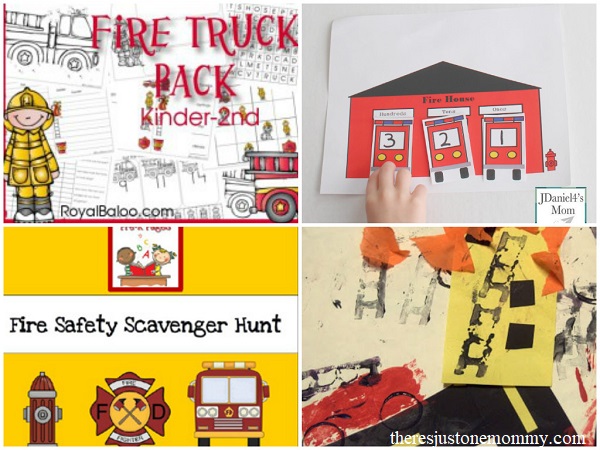 fire truck crafts, fire truck activities, fire safety activities. 