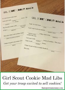 Looking for a fun Girl Scout cookie activity to get your troop excited to sell cookies? Check out these printable Girl Scout cookie mad libs.