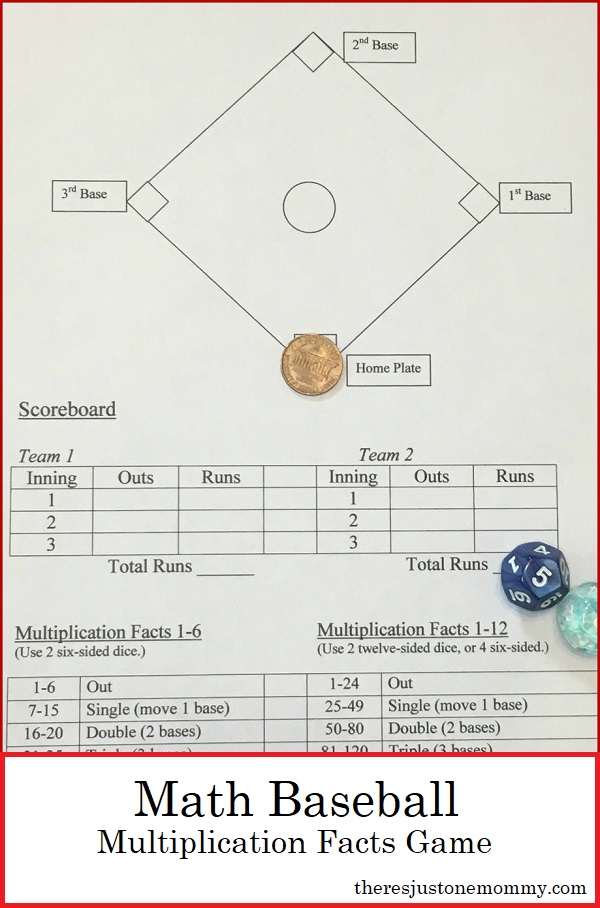Baseball Math -- FREE printable game for multiplication facts practice