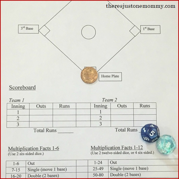 baseball math facts game -- fun way to practice multiplication facts