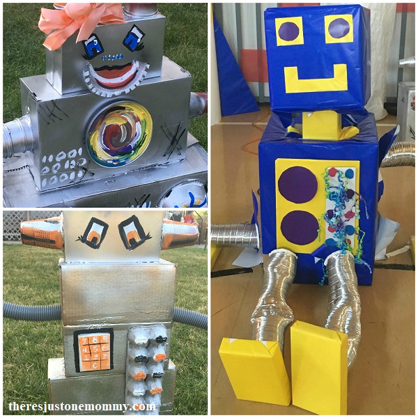 DIY robot party decorations with cardboard robots 