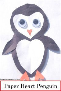 kids paper heart penguin craft