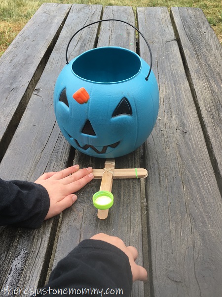 craft stick catapult STEM activity for Halloween 