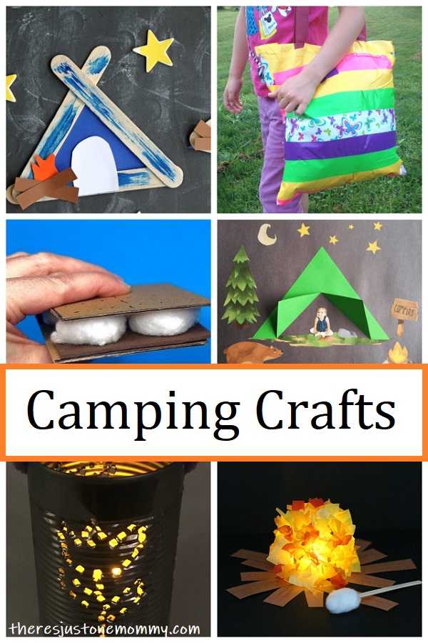 camping crafts, including tents, campfires, lanterns, & more